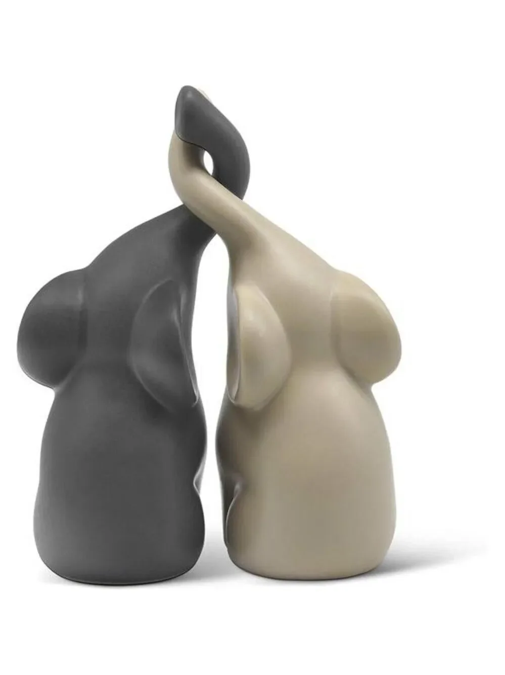 Ceramic Elephant Figurine Set Beige Grey Love Decor Gift for Her Home Table